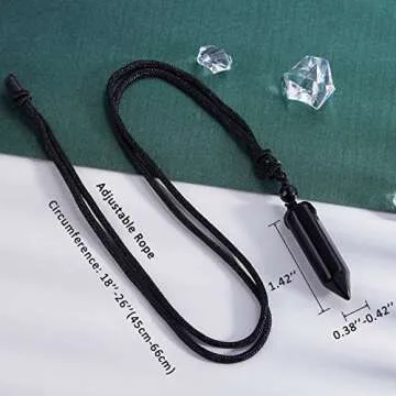 TIKCAUZ Hexagonal Crystal Points Pendant Necklace Black Obsidian Healing Stone Necklace Adjustable Rope Reiki Gemstone Necklace Handmade Jewelry for Men Women