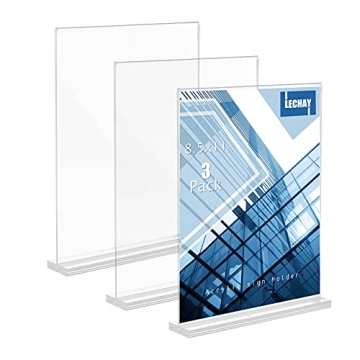 Premium 3 Pack Acrylic Sign Holder, 8.5x11 inches - Clear Desktop Display for Menus and More
