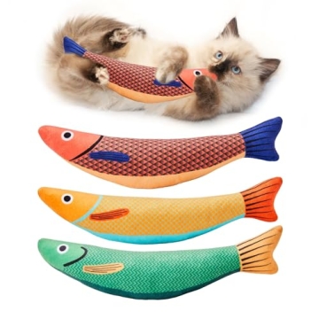 Potaroma Cat Toys Saury Fish - Soft, Durable Catnip Crinkle Kicker 3 Pack