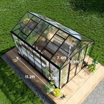 HOWE 8x12x7.5 FT Polycarbonate Greenhouse Double Swing Doors 4 Vents 5.2FT Added Wall Height, Walk-i...