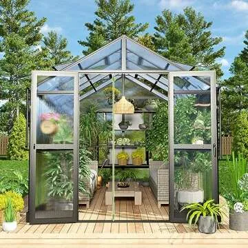 HOWE 8x12x7.5 FT Polycarbonate Greenhouse Double Swing Doors 4 Vents 5.2FT Added Wall Height, Walk-in Large Aluminum Greenhouse Sunroom Winter Greenhouse for Outdoors, Black