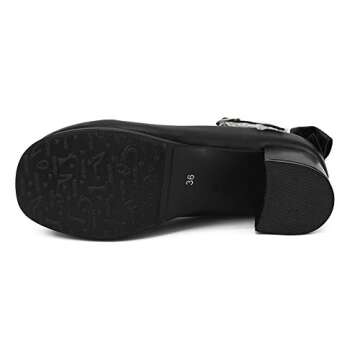 100FIXEO Womens Platform Mary Jane Shoes Ankle Strap Kawaii Block Mid Thick Heel Pumps with Bow and Lace (Black, 8)