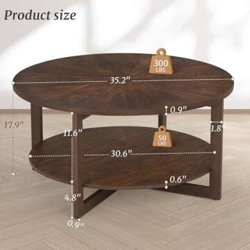 Cozyman Round Coffee Table - Durable Rustic Modern Design with Storage