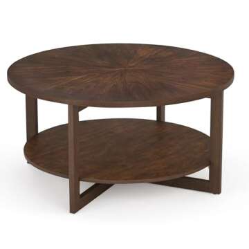 Cozyman Round Coffee Table with 2-Tier Storage Shelf