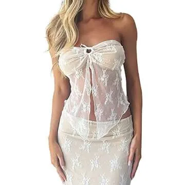 Women 2 Piece Maxi Skirt Set Y2k Lace Up Back Tie Up Tank Tops Bodycon Long Skirt Summer Party Club Streetwear (A White, S)