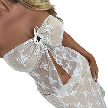 Women 2 Piece Maxi Skirt Set Y2k Lace Up Back Tie Up Tank Tops Bodycon Long Skirt Summer Party Club Streetwear (A White, S)