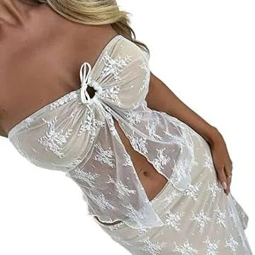 Women 2 Piece Maxi Skirt Set Y2k Lace Up Back Tie Up Tank Tops Bodycon Long Skirt Summer Party Club Streetwear (A White, S)