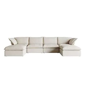 Sdorens Modular Sectional Sofa, 163" Down Filled Comfort U Shaped Sofa Couch for Living Room, Convertible Couch with Ottoman, 6-Seat Oversized Sofa Couch for Living Room Apartment, Beige