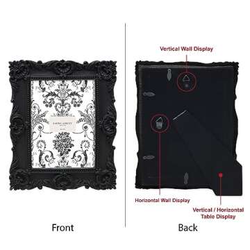 Laura Ashley 5x7 Black Ornate Textured Hand-Crafted Resin Picture Frame with Easel & Hook for Tablet...