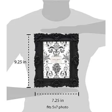 Laura Ashley 5x7 Black Ornate Textured Hand-Crafted Resin Picture Frame with Easel & Hook for Tabletop & Wall Display, Decorative Floral Design Home Décor, Photo Gallery, Art, More (5x7, Black)