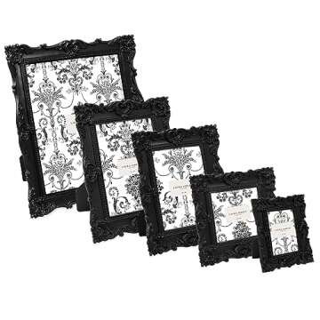 Laura Ashley 5x7 Black Ornate Textured Hand-Crafted Resin Picture Frame with Easel & Hook for Tabletop & Wall Display, Decorative Floral Design Home Décor, Photo Gallery, Art, More (5x7, Black)