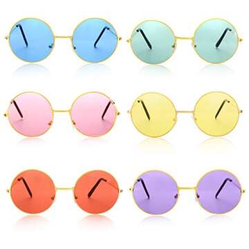 Wrestler 12 Pieces Hippie Costume Set 70s 60s Accessories for Women Hippie Headband Glasses Includes 6 Pieces Multicolor Lady Daisy Flower Crown 6 Pieces Round Hippie Sunglasses for Disco Halloween