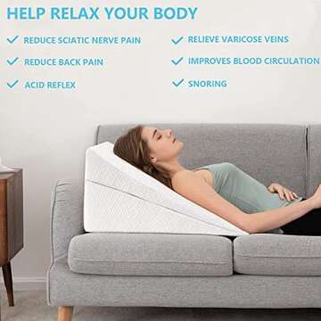 Joypea Bed Wedge Pillow – 3 in 1 Adjustable to 4.5, 7.5 & 12 Inches Foam Bed Wedge Pillow Leg Elevation Pillow for Sleeping, Acid Reflux, Anti Snore, Help for Back & Leg Pain, White