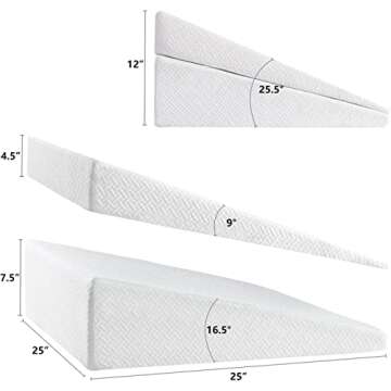 Joypea Bed Wedge Pillow – 3 in 1 Adjustable to 4.5, 7.5 & 12 Inches Foam Bed Wedge Pillow Leg Elevation Pillow for Sleeping, Acid Reflux, Anti Snore, Help for Back & Leg Pain, White
