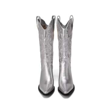 CIERWS Embroidered Western Silver Cowgirl Boots