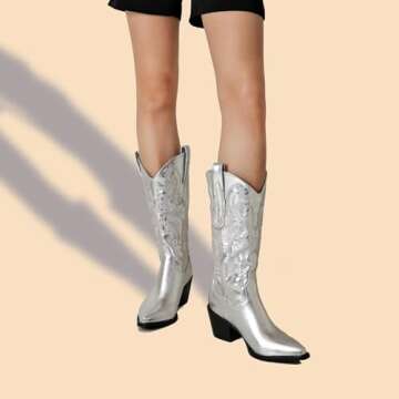 CIERWS Embroidered Western Silver Cowgirl Boots