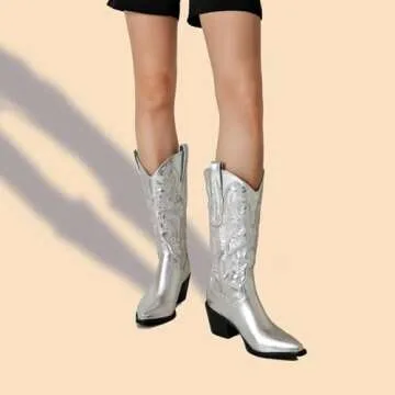 CIERWS Embroidered Western Silver Cowgirl Boots