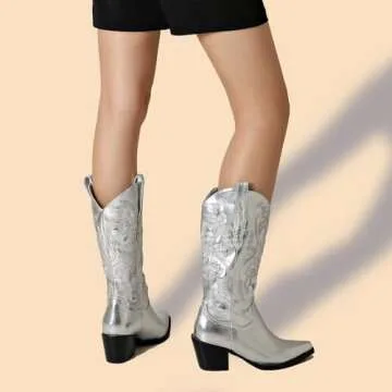 CIERWS Embroidered Western Silver Cowgirl Boots