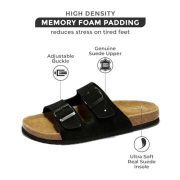 Project Cloud 100% Genuine Leather Mens Sandals with Memory Foam - Men Footwear & Slides for Men wit...