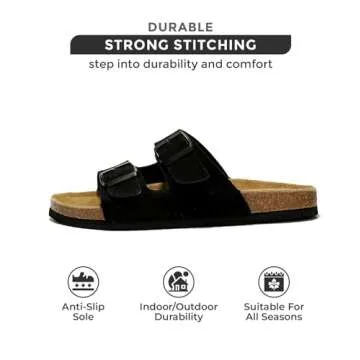 Project Cloud 100% Genuine Leather Mens Sandals with Memory Foam - Men Footwear & Slides for Men with Cork Footbed - Flip Flops for Men with Straps - Non-Slip Sandals Men (Arizona, Black, 11)