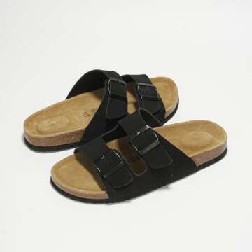 Project Cloud 100% Genuine Leather Mens Sandals with Memory Foam - Men Footwear & Slides for Men with Cork Footbed - Flip Flops for Men with Straps - Non-Slip Sandals Men (Arizona, Black, 11)