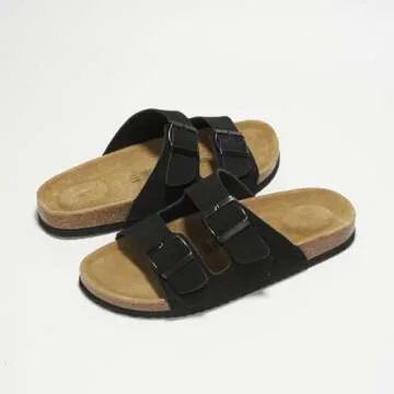 Project Cloud 100% Genuine Leather Mens Sandals with Memory Foam - Men Footwear & Slides for Men with Cork Footbed - Flip Flops for Men with Straps - Non-Slip Sandals Men (Arizona, Black, 11)