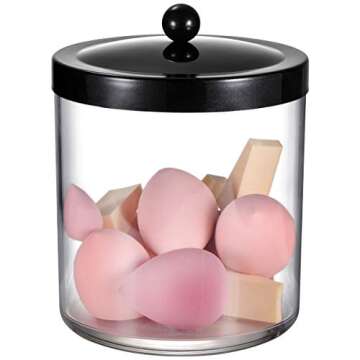 SheeChung Premium Apothecary Jar - 50 Oz. Large Clear Plastic Container Canister with Rust Proof Stainless Steel Lid, Laundry/Kitchen/Bathroom Vanity Countertop Storage Organizer Decor(Black)