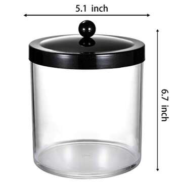 SheeChung Premium Apothecary Jar - 50 Oz. Large Clear Plastic Container Canister with Rust Proof Stainless Steel Lid, Laundry/Kitchen/Bathroom Vanity Countertop Storage Organizer Decor(Black)