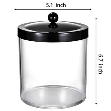 SheeChung Premium Apothecary Jar - 50 Oz. Large Clear Plastic Container Canister with Rust Proof Stainless Steel Lid, Laundry/Kitchen/Bathroom Vanity Countertop Storage Organizer Decor(Black)