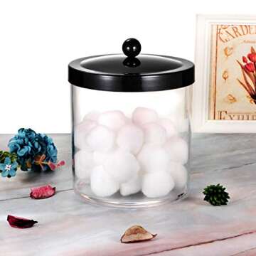 SheeChung Premium Apothecary Jar - 50 Oz. Large Clear Plastic Container Canister with Rust Proof Stainless Steel Lid, Laundry/Kitchen/Bathroom Vanity Countertop Storage Organizer Decor(Black)