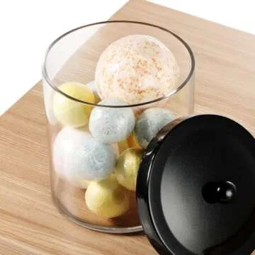 SheeChung Premium Apothecary Jar - 50 Oz. Large Clear Plastic Container Canister with Rust Proof Stainless Steel Lid, Laundry/Kitchen/Bathroom Vanity Countertop Storage Organizer Decor(Black)