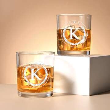 Modwnfy Monogram Gift for Men, Monogram K Old Fashion Glass for Dad Boyfriend Coworker Father Husban...