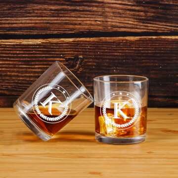 Personalized Monogram Whiskey Glasses for Men - Perfect Gift