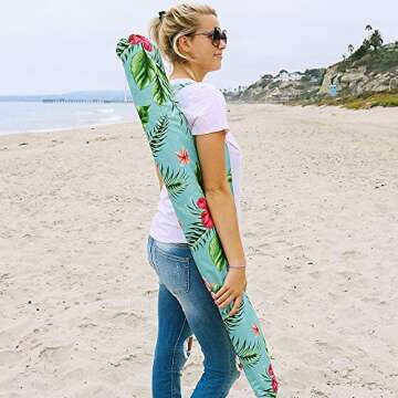 Beach and Grass Umbrella with Matching Travel Carrying Bag - Large 7 Feet 5 Inches Tilting Telescopic Aluminum Pole - Twist Sand/Grass Anchor - Wind Air Vent - Fiberglass Ribs (Floral Hibiscus)