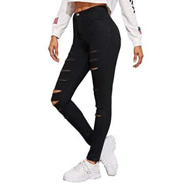 SweatyRocks Women's Hight Waisted Stretch Ripped Skinny Jeans Distressed Denim Pants Black-5 M