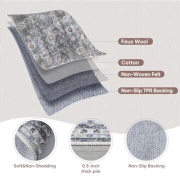 Rugcomf 2x3 Rug Washable Boho Rug Soft Small Area Rug Non-Slip Non-Shedding Faux Wool Vintage Rug fo...
