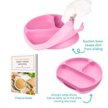 Silicone Suction Plates for Babies, Stick to High Chair Trays and Table, Divided Baby Dishes, Perfec...
