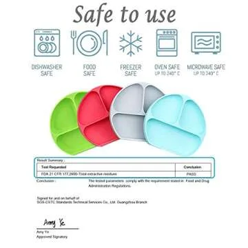 Silicone Suction Plates for Babies, Stick to High Chair Trays and Table, Divided Baby Dishes, Perfect Kids Plates, BPA Free