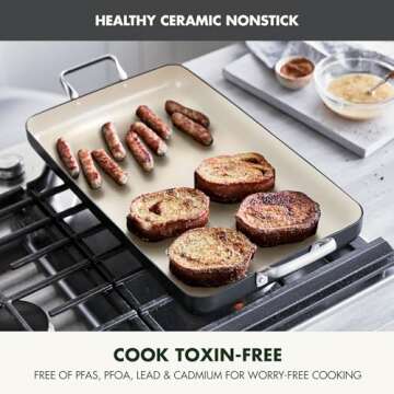 GreenPan 18" x 11" Double Burner Griddle Pan, Hard Anodized Healthy Ceramic Nonstick PFAS-Free, Stai...