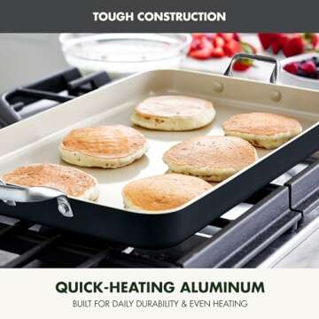 GreenPan 18" x 11" Double Burner Griddle Pan, Hard Anodized Healthy Ceramic Nonstick PFAS-Free, Stainless Steel Handles, Stovetop Cooking, Dishwasher Safe, Oven & Broiler Safe Cookware, Black