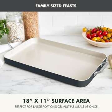 GreenPan 18" x 11" Double Burner Griddle Pan, Hard Anodized Healthy Ceramic Nonstick PFAS-Free, Stainless Steel Handles, Stovetop Cooking, Dishwasher Safe, Oven & Broiler Safe Cookware, Black