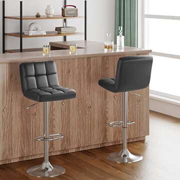 Furmax Bar Stools Modern PU Leather Swivel Adjustable Hydraulic Bar Stool Set of 2 (Gray)