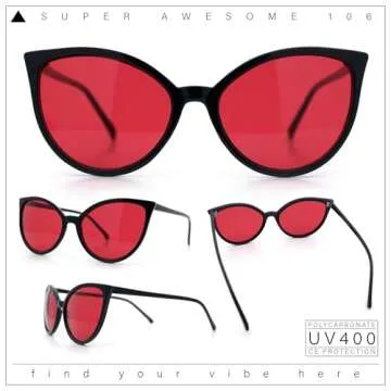 SA106 Womens Oversized Cat Eye Goth Pop Color Lens Plastic Sunglasses Red