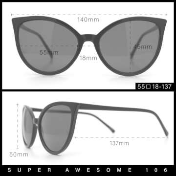 SA106 Womens Oversized Cat Eye Goth Pop Color Lens Plastic Sunglasses Red