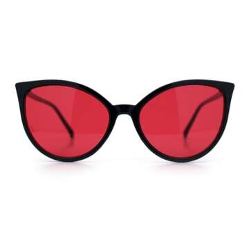 SA106 Womens Oversized Cat Eye Goth Pop Color Lens Plastic Sunglasses Red
