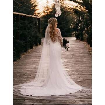 HEREAD Bride Wedding Veil 118" Long Cathedral Length Bridal Tulle Hair Accessoies with Comb and Cute Edge (118" Width, Ivory)