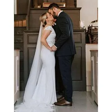 HEREAD Bride Wedding Veil 118" Long Cathedral Length Bridal Tulle Hair Accessoies with Comb and Cute Edge (118" Width, Ivory)