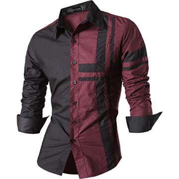 jeansian Men's Slim Fit Long Sleeves Casual Shirt Z014 WineRed X-Large