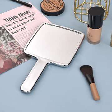 YCHMIR Hand Held Mirror Electroplate Mirror (Silver, Square L)