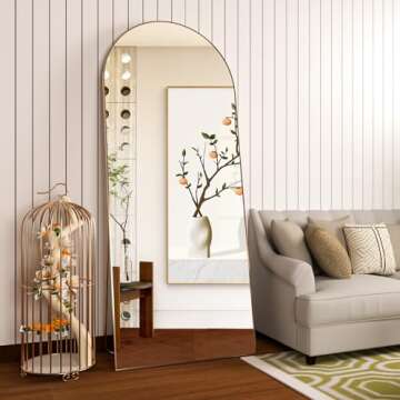 RACHMADES Full Length Mirror 65"x24", Large Mirror, Arched Body Mirror, Floor Mirror with Stand, Wal...